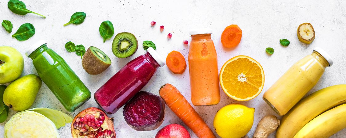 colorful fruit and juice bottles